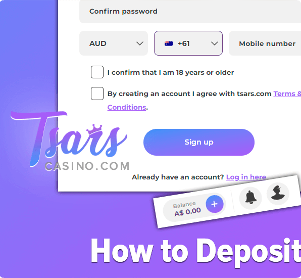 Tsars Casino deposit Button