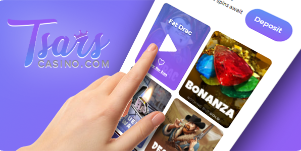 The hand presses the game button in the Tsars Casino site mobile version