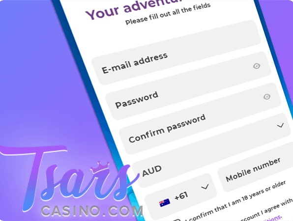 Login form in the mobile version of the Tsars Casino website
