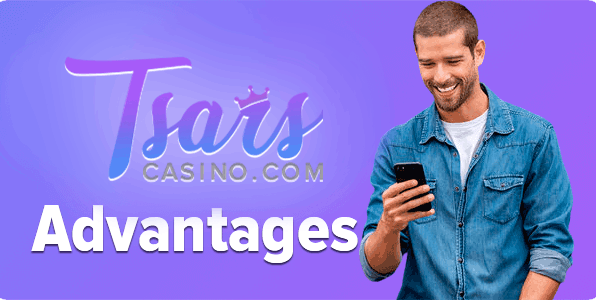 Happy Men with smatphone and Tsars Casino Logo
