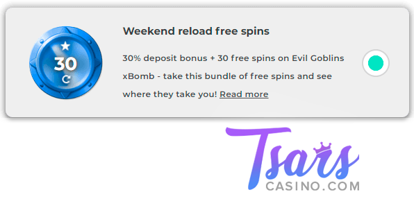 Tsars Casino weekend reload bonus